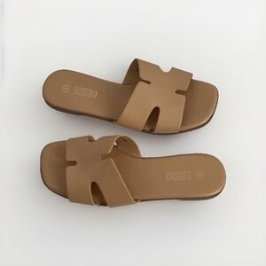 Rihero Slide Sandals Women Size 6 Tan Open Toe Flat Casual Slip On